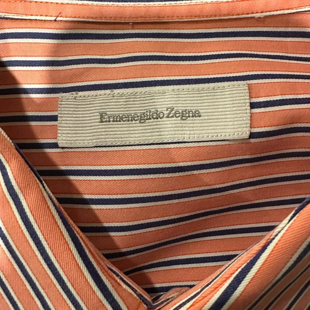 Ermenegildo Zegna Mens Shirt Notch Hem Melon Blue  Striped Button Down Poplin XL - Picture 6 of 9